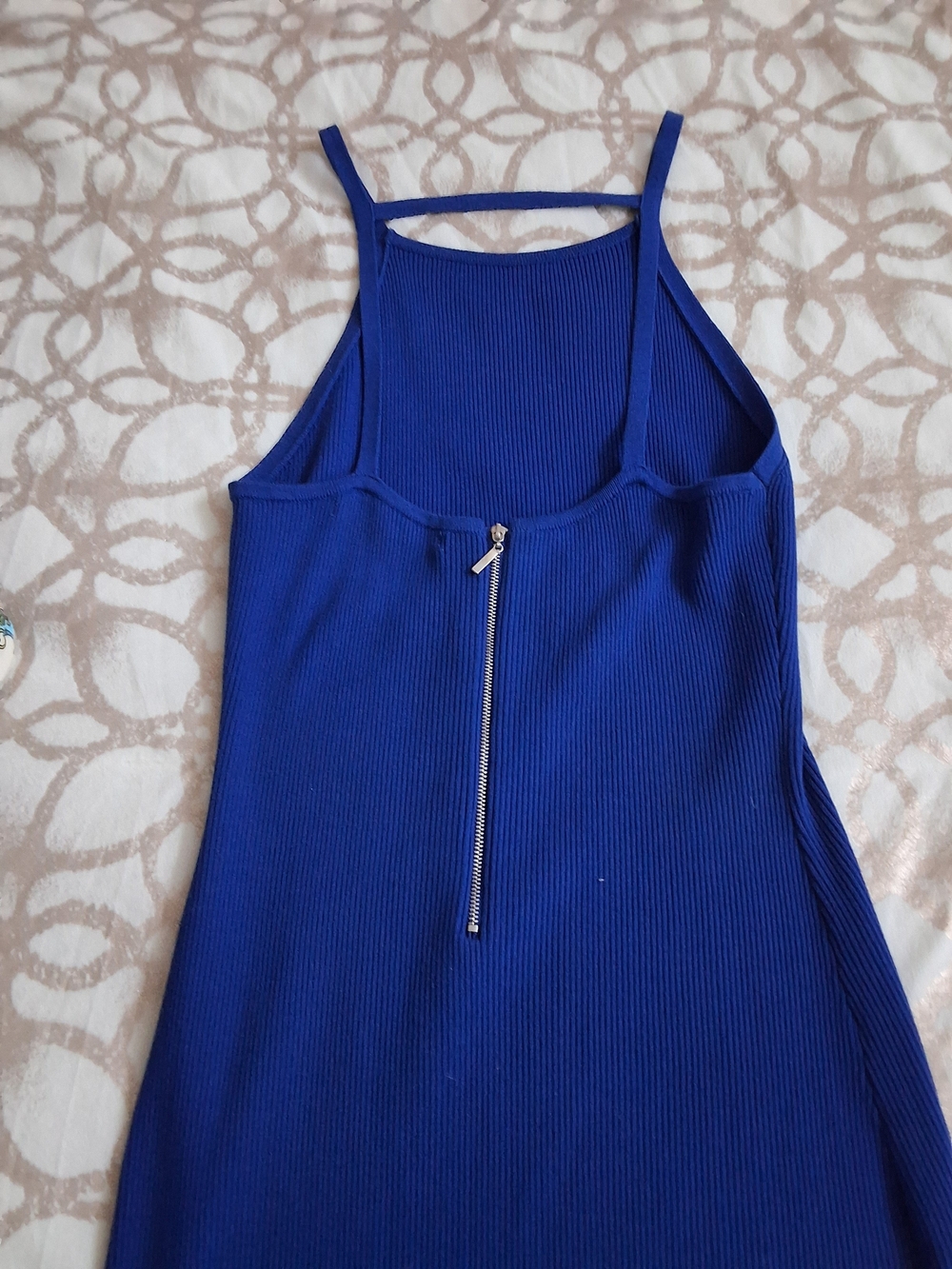 Ribbed Blue Zip-Front Camisole Tank Top